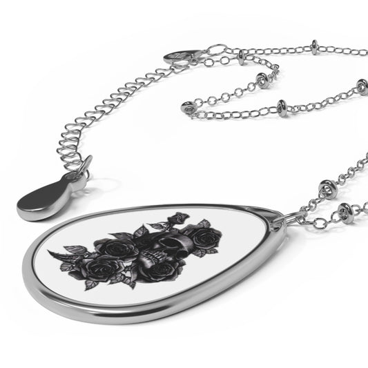 Skull & Roses Graphic Elipse Necklace - NocturnalExpressions