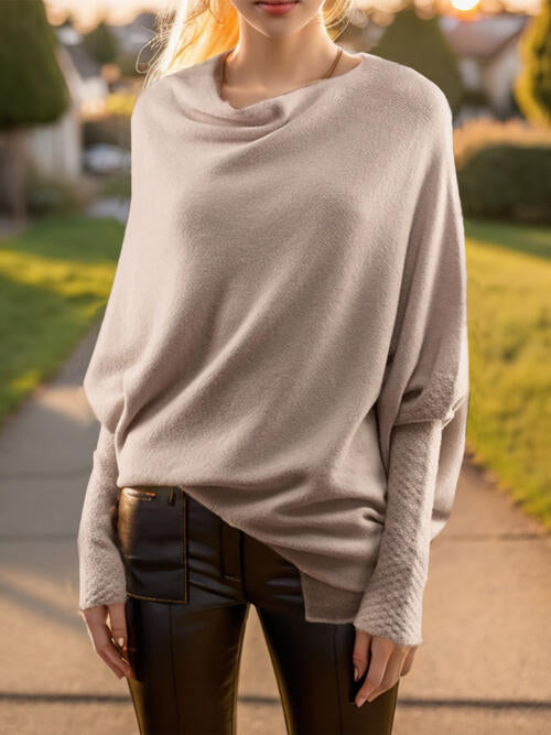 Texture Round Neck Long Sleeve Sweater - NocturnalExpressions