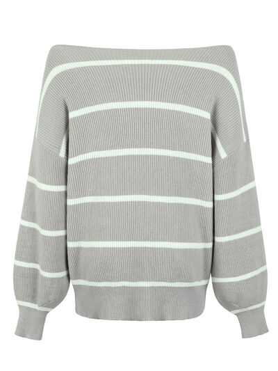 Striped Dropped Shoulder Pullover Sweater - NocturnalExpressions