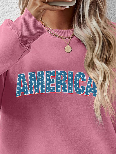 AMERICA Round Neck Dropped Shoulder Sweatshirt - NocturnalExpressions