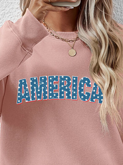 AMERICA Round Neck Dropped Shoulder Sweatshirt - NocturnalExpressions